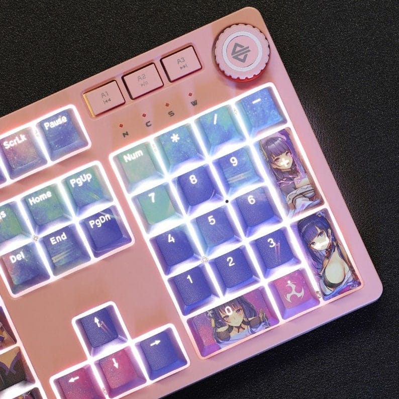 My Anime Keycaps Complete Set Genshin Impact: Raiden Shogun Backlit Blue Keycap Set