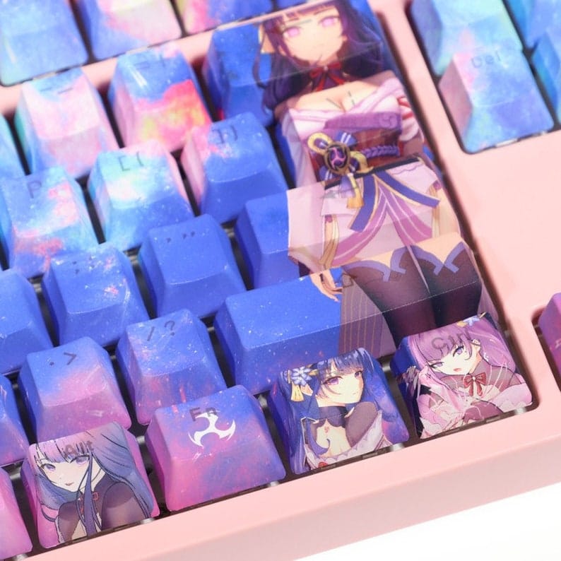 My Anime Keycaps Complete Set Genshin Impact: Raiden Shogun Backlit Blue Keycap Set