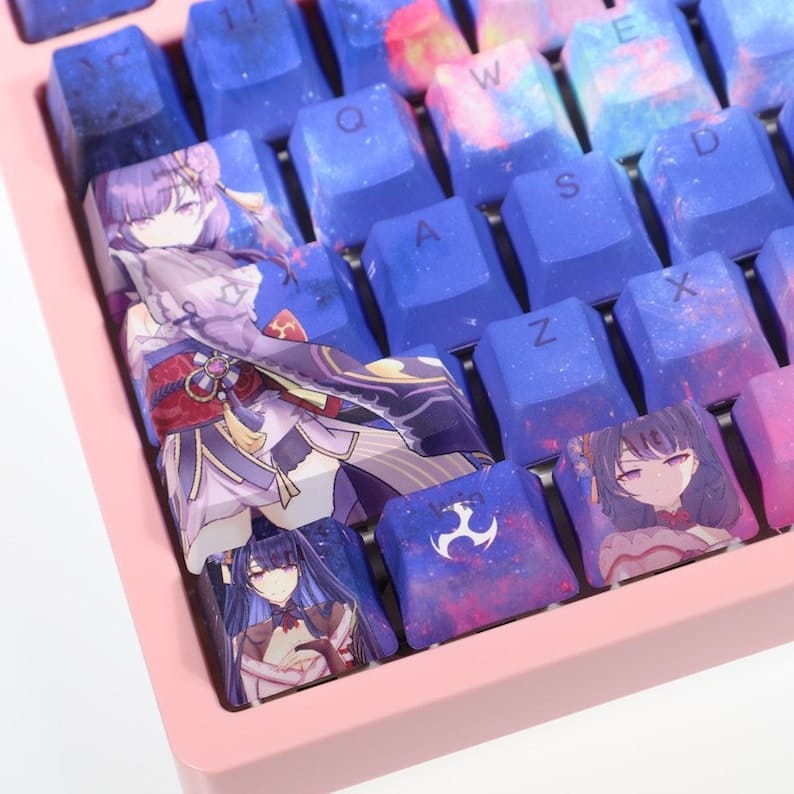 My Anime Keycaps Complete Set Genshin Impact: Raiden Shogun Backlit Blue Keycap Set